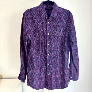 Banana Republic Slim Fit Collared Dress Shirt Blue/Pink Leaf, M